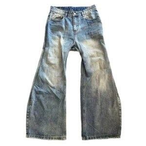 Knife Cutting Damage Mopping Washed Jeans Built-in Elastic Band Bamboo Pattern Machete Blue Cow