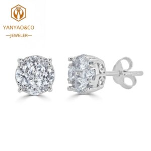 Custom Perforated Jewelry Set Lab Grown Diamond Stud Earrings White 14K Ladies Earrings 1ctw Real Diamond Stud Earrings