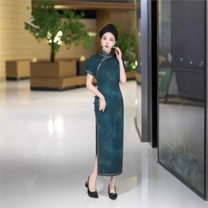 Cheongsam new Chinese female sense of daily national style dress temperament long