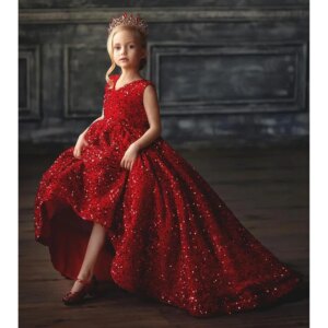 Elegant Red Princess Long Flower Girl Dresses Sequin Sleeveless Party Dresses Cute Baby Birthday Christmas Celebration Gist
