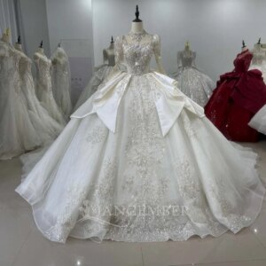 Wedding Dresses Organza Ball Gown Long Sleeves Princess Bridal Dress High Neck Vestidos De Novia Customized Xs129