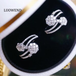 LUOWEND 100% 18K White Gold Rings Women 0.90carat Real Natural Diamond Engagement Ring Fashion Irregular Design Party Jewelry