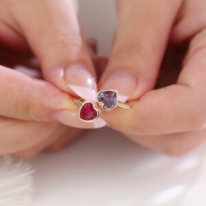 Provence 18K/14K/10K Solid Gold Heart Pigeon Blood Ruby With Heart Alexandrite Two Stone Ring For Woman Customized Gift
