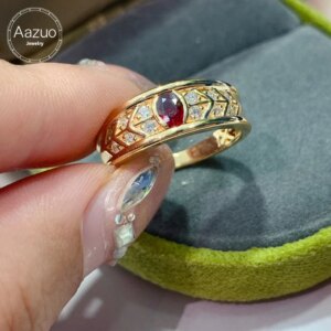 Aazuo Real18K Solid Yellow Gold Rings For Women Natrual Oval Ruby Diamonds Rings Simple Style Delicate Trendy Fine Gifts Jewelry