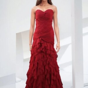 Burgundy & blue Mermaid Prom Dresses Sweetheart Sleeveless Tiered Tulle Evening Dresses for Women Formal Party Gowns