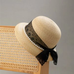 Elegant dome basin hat women’s Hepburn wind lace Pearl little fragrant demeanor fake visor