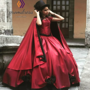 Victorian Red Flower Girls Dress With Cape Renaissance Medieval Kids Cosplay Gothic Kids Birthday Dress Halloween Girls Party