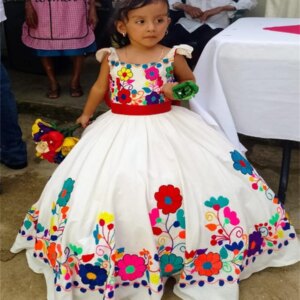 White Mexico Flower Girls Dress For Wedding Vintage Kids First Communion Dress Customized A Line Embroidery Baby Birthday Party