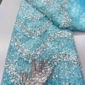 Luxurious African Beaded Net Mesh Lace Fabric 2025 Beads Embroidery Sequins French Tulle Lace for Nigerian Wedding Party Dress