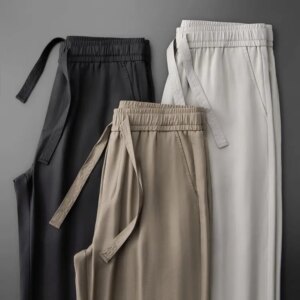 Summer luxurious, flowing and anti-wrinkle Ice Tencel Lyocell loose wide-leg men’s solid color straight-leg sportswear casual pa