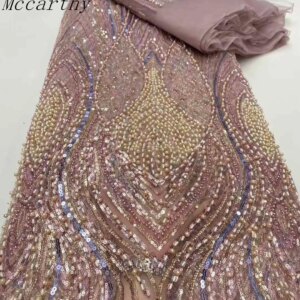 Beaded Lace Fabric Onion Lace Fabric High Quality Nigerian Party Lace Fabric 2025 Sequins Lace Mesh Fabric For Dress Sewing