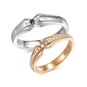 Exquisite Designer Handcrafted Black Natural Diamond ‘Love Message’ 18K/14K Gold Couple Rings, Unique & Luxurious Wedding