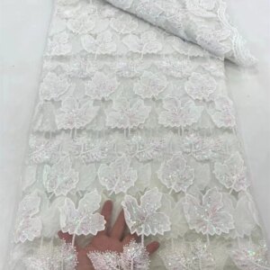 White African Sequins Beaded Lace Fabrics 2024 High Quality Embroidery French Nigerian Lace Fabric For Wedding Sewing Material