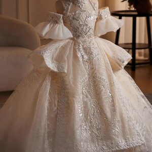 Customized Real Picture Flower Girl Dress Wedding Party High Neck Applique Crystal Kids Pageant Prom Wear vestidos para niñas