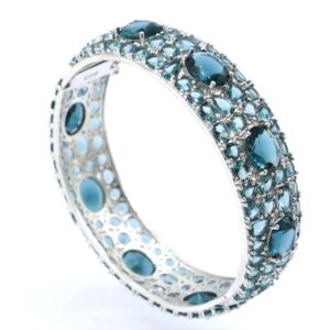 43g 925 SOLID STERLING SILVER Bangle Customized BRACELET Big Heavy Tanzanite London Blue Topaz Rhodolite Garnet Woman’s 7.5inch