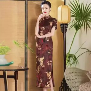 High-End Gambiered Cheongsam Qipao Summer Vintage Quality Real Silk Dress Chinese Dress