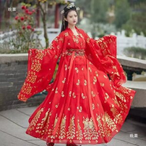 Chinese Hanfu Dress Women Traditional Vintage Hanfu Halloween Cosplay Costume Dance Dress Hanfu Gradient Red white 4pcs Sets