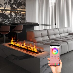 Smart 3D Mist Fireplace: 128-Color APP Control, 6L Tank 20Hrs, Alexa/Google Home, Real Fire Sound & Child Lock, Living Room Deco