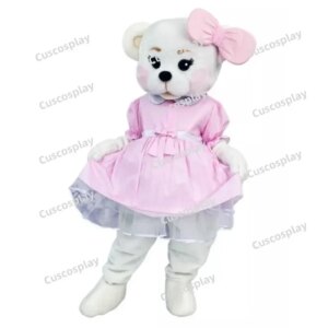Pink Dress Teddy Bear Mascot Costume Anime Cosplay White Bear Halloween Carnival Party Events Anime Adult Christmas Gift