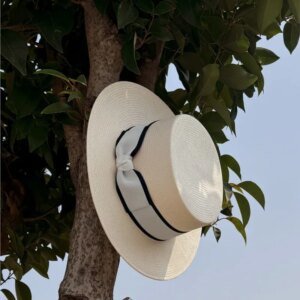 Summer white flat top hat men and women vacation travel shade casual gentleman style fashion
