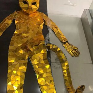 Gold Mirror Cat Costume with 3D Mask and tail