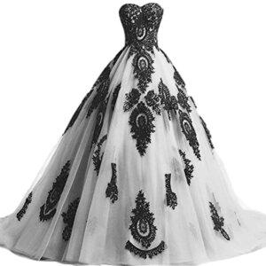 Ivory And Black Gothic Wedding Dress Sweetheart Neckline Lace-Up Plus Size Long Bride Gown Pattern Lace Applique Customized