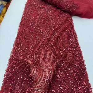 2025 High Quality African Sequins Tulle Embroidered Groom Lace Fabric Beaded Sequins Lace Fabric For Nigerian Wedding