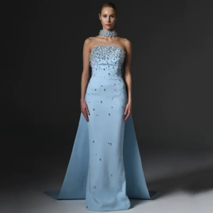 Luxury Crystal Prom Dress Strapless Sleeveless Beading Floor Length Mermaid Evening Dresses Woman Formal Party Gown Saudi Arab