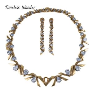 Timeless Wonder Fancy Zircon Geo Pave Necklace N Button Earrings for Women Designer Fine Jewelry Set Trendy Rare Classy Top 4612