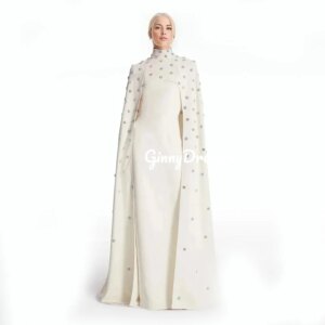 Customized Evening Dresses Column Hig Scoop Neckline Floor-Length Wedding Dress Beadings Zipper Up Cap Straps Luxury Evening Dre