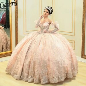 Champagne quinceanera dresses V neck beading crystals ball gown Sweet 16 dress Vestido de 15 años