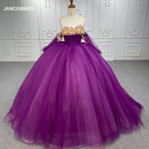 Stylish Women’s Quinceanera Ball Dresse Purple Flower Off Shoulder Customized Lace High Quality Graduation Party Gown DY1239