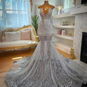 Silver Luxury African Prom Dress for Women customsized Sparkly Diamond Crystal Gillter Black Girl Birthday Gown vestidos de gala