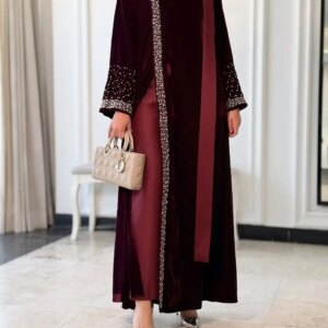 Customized Exquisite Velvet Crystal Evening Dresses Formal Long Sleeves Celebrity Gowns Custom Made Special Occasion G