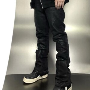 Niche Designer Dark Avant-Garde Wax Coated Jeans Trousers for Men and Women