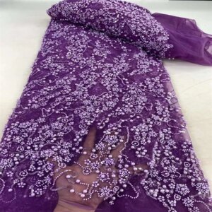 2024 Latest African Sequins Lace Fabric High Quality Embroidery Heavy Beaded French Nigerian Net Laces For Wedding Party Dresses