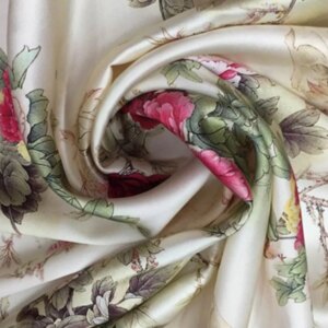 High Quality Silk Satin Fabric Inkjet Printing 40momme Thickened Peony Flower Cheongsam Clothing