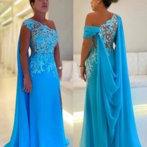 New Mother Dress One Shoulder Sleeveless Formal Dress Mermaid Lace Appliques Chiffon Wedding Party Dress Fashion Evening Dresses