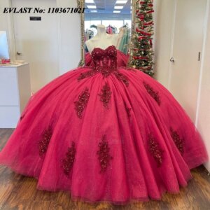 EVLAST Customized Pink Quinceanera Dress Ball Gown Applique Beaded Crystal Mexico Corset Sweet 16 Vestidos De 15 Anos SQ693