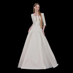 Customized Elegant Square Collar Satin Wedding Dress Half Sleeve Lace Up Back Simple A Line Floor Length Bridal Gown G4923