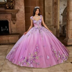 Customized Lavender Purple V-neck Off Shoulder Quinceanera Dress applique 3D flower Tull vestidos de 15 Quinceanera 