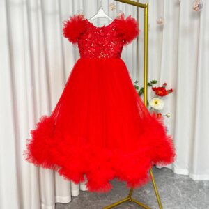 Dreamy Vow Custom Colors Bow Flower Girl Dress Red Princess Ball Gown for Birthday Holiday Wedding J069