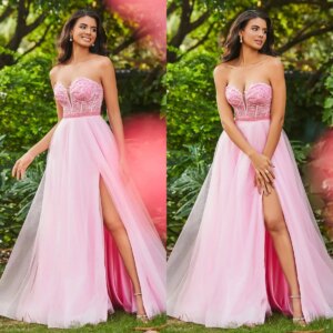 A-line Prom Dress Sweetheart Tulle Ruffles Sequined Evening Party Gowns 2025 Formal Occasion Gown High Slit Customized Robes