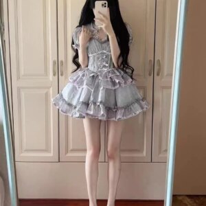 Greyish purple lolita ballet dress flower wedding lolita super sweet princess dress