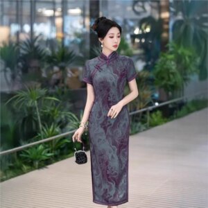 Cheongsam new Chinese female sense of daily national style dress temperament long