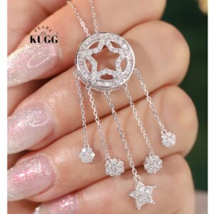 KUGG 100% 18K White Gold Necklace Women 1.0carat Real Natural Diamond Pendant Necklace Elegant Star Design High Party Jewelry