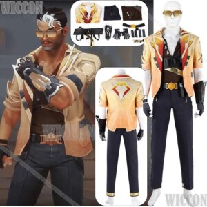 Tejo Game VALORANT Cosplay Full Set Clothes Yellow Coat Pant Shirt Cool Mature Man Glasses Prop Set Comic Con Outfit Customized