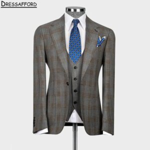 Gray Striped Formal Wedding Suits Men’s Business Suit 3 Pieces (Jacket+Vest+Pants) Man Tuxedo Groom Wear
