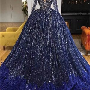 Gorgeous Deep V-Neck Prom Dresses Long Sleeves With Sparkly Beads Evening Ball Gown 2025 Custom Made Feather Robes De Soirée