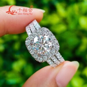 2ct 8mm cushion Moissanite Ring three rows half Band 925 Silver hip hop Men women Diamonds Male Jewelry